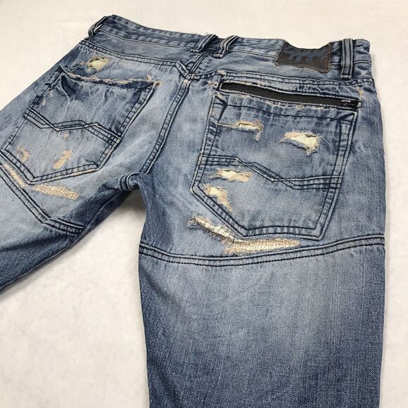 RIVET DE CRU Jayden Jean Men 34x32 Destroyed Distressed Rip Repair Denim Blue - Picture 8 of 16